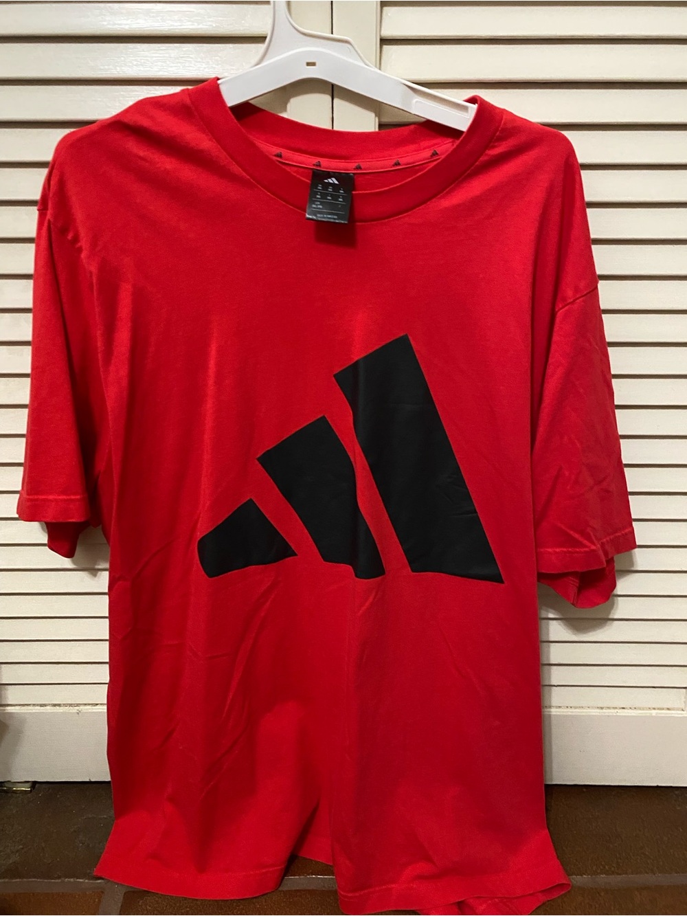 adidas Red Short Sleeve Tee with Black Trefoil Stripe